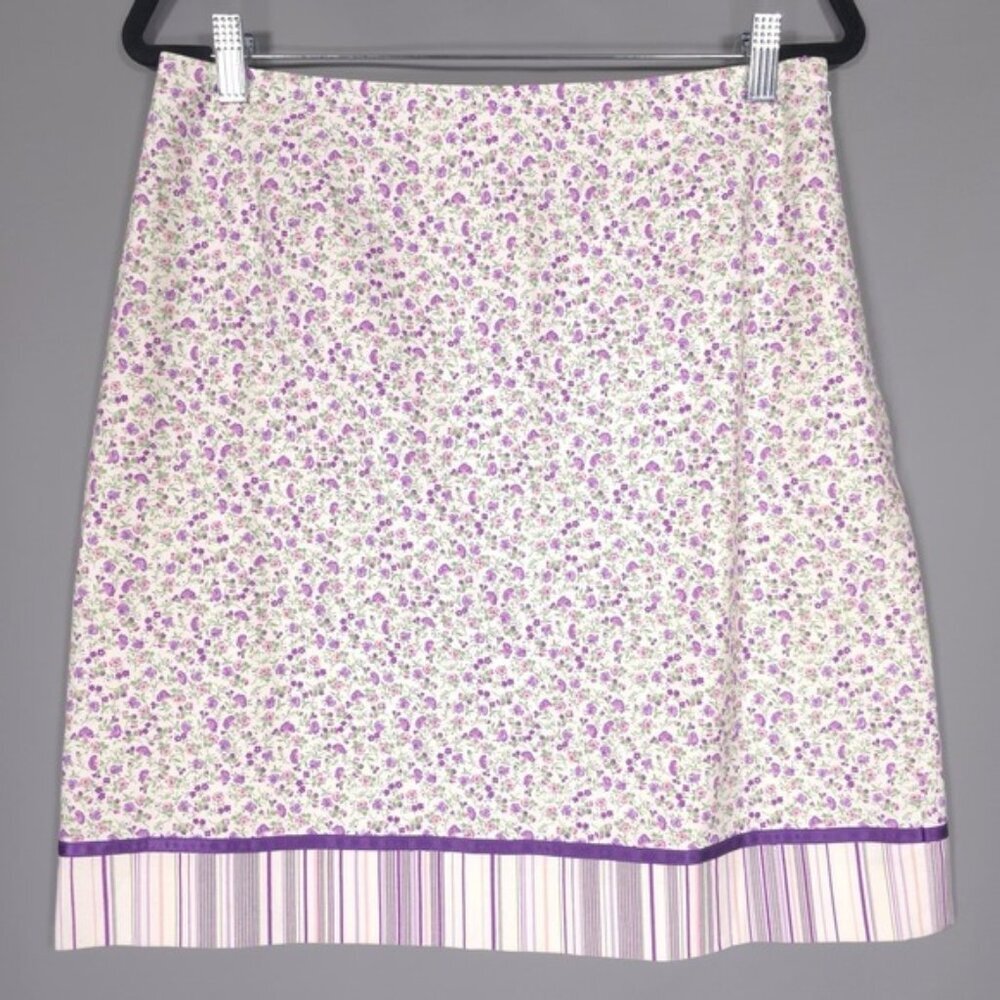 ETCETERA Women's Skirt Size 10 Floral Cotton Lined Purple Pink White A-Line Mini